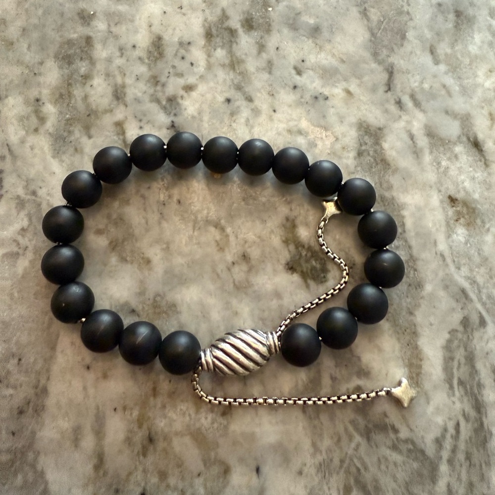 David Yurman Black Beaded Bracelet with Silver Accents